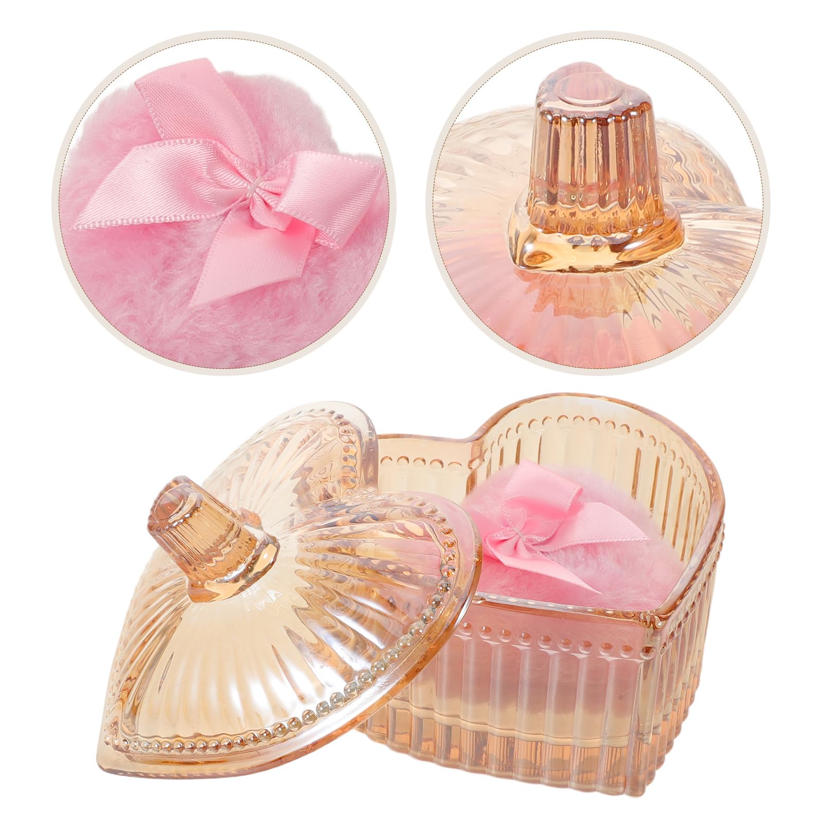 Piumino da Cipria a Cuore con Contenitore in Vetro Vintage | Peluche Lavabile, Raffinato e Grazioso, per Party e Wedding, per Ragazze