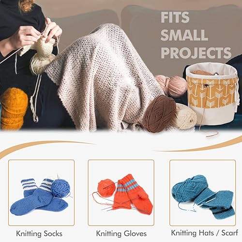 Miniatura 5 de TOGETRUE Bolsa de hilo, pequeña bolsa de ganchillo para tejer, organizador de bolsas de almacenamiento de hilo portátil para proyectos de ganchillo,