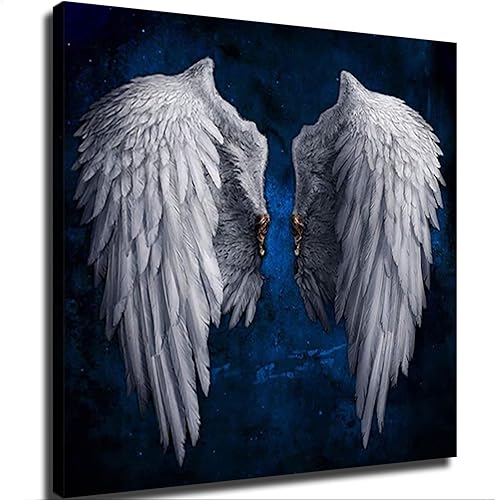 Lienzo impreso con alas de ángel, arte para la pared, alas grises sobre fondo estrellado, pintura de la poderosa ala para decoración del hogar, arte