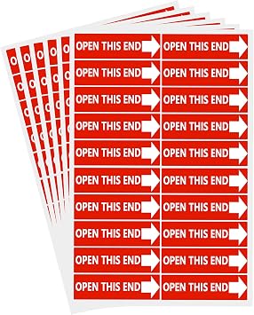 500 Pcs Open This END Stickers,Open Instructions Label,2x0.75 Inches Red Arrows Sticker Marking Sign Tape Label for Shipping Packing
