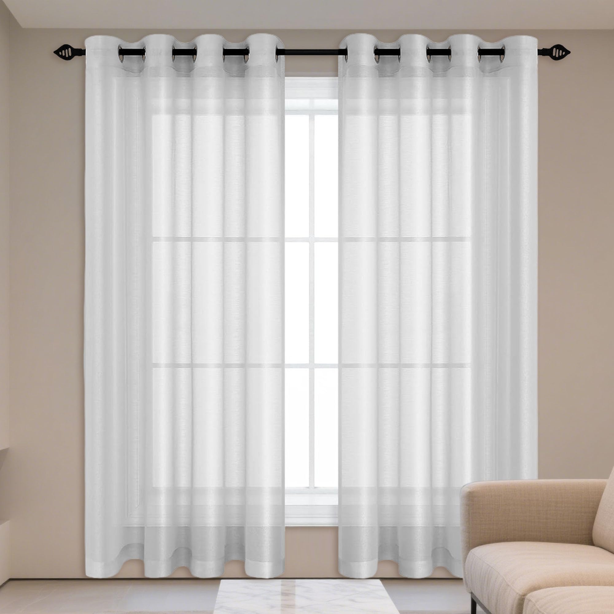 Rideaux voilages de salon et chambre gris clair pour baie vitrée