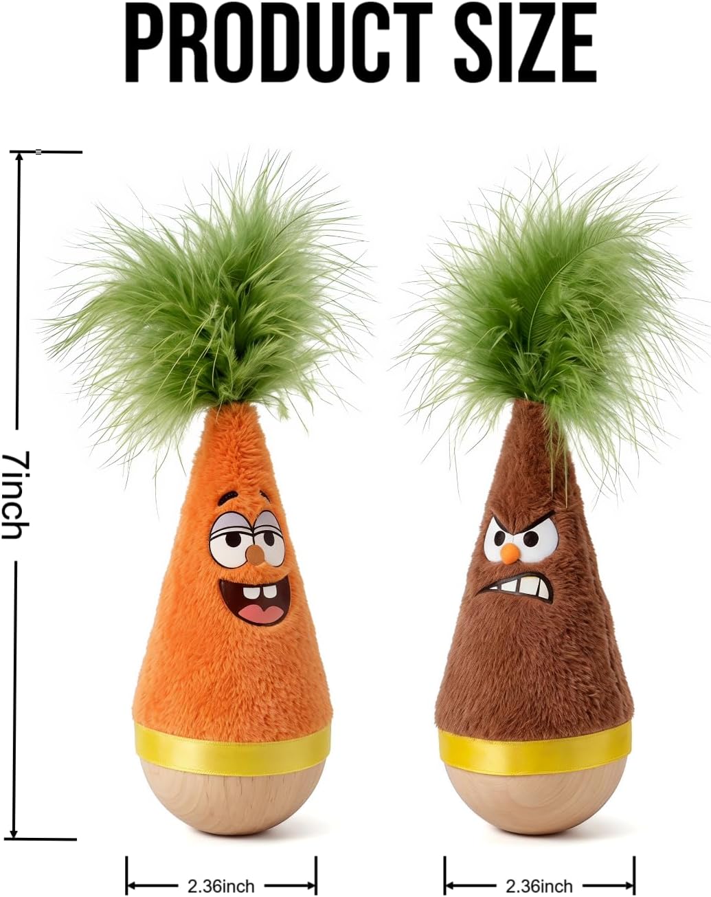 Wooden Wobble Cat Toy, Natural Beechwood Self-Righting Tumbler – 2-Pack Angry & Happy Carrot Kicker, Interactive Silent Cat Toy for Indoor Cats, Battery-Free Plush, Aesthetic Home Decor Gift 8 71PM3WD3zOL. AC SL1500
