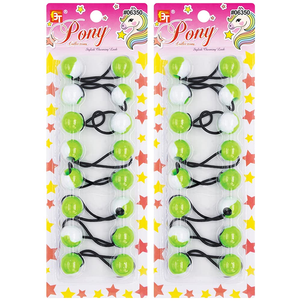16 Pcs Hair Ties 20mm Ball Bubble Ponytail Holders Colorful White Two Tone Elastic Accessories for Kids Children Girls Women All Ages (Green)