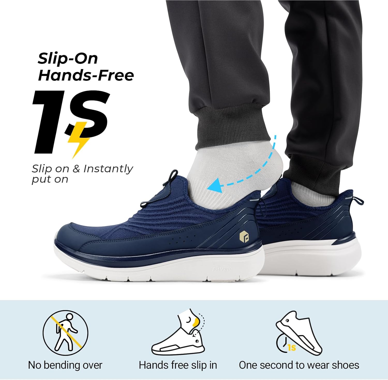 FitVille Men's Extra Wide Slip-On Walking Shoes, Hands-Free Orthopedic Sneakers with Arch Support for Plantar Fasciitis, Bunions and Hammertoes – Step Ease V1 12 X-Wide Navy Blue