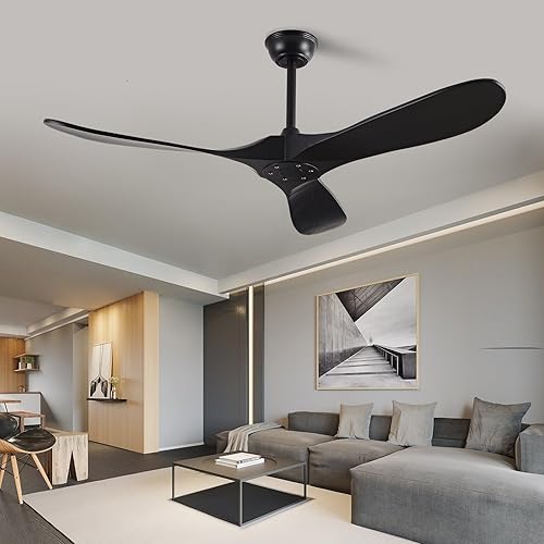 Miniatura 8 de Ventiladores de techo de 52 pulgadas sin luces, ventilador de techo de madera maciza sin luz con control remoto, inteligente y único para interiores