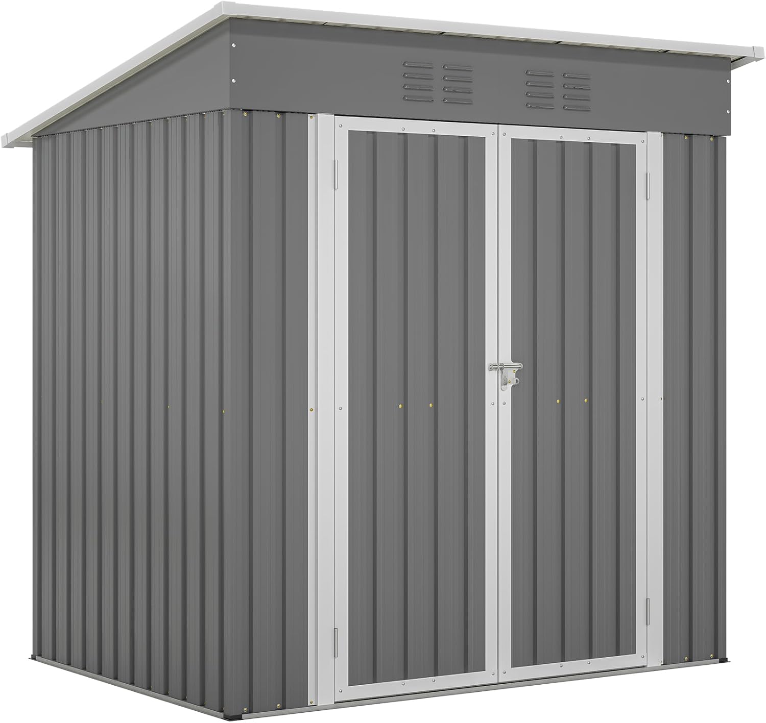 6×4 FT Outdoor Storage Shed – All Weather Metal Garden Tool Shed with Lockable Door, Floor Frame & Vents, Weatherproof Storage Sheds for Tools for Backyard Garden Patio Lawn, Grey