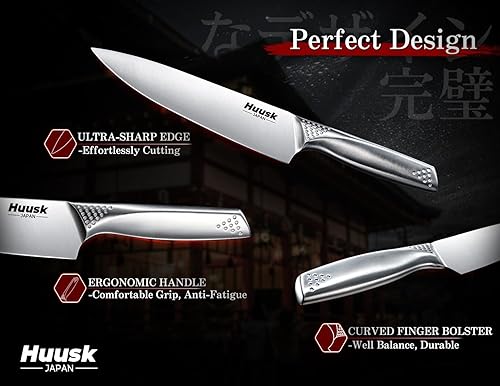 Miniatura 2 de Huusk Juego de cuchillos con bloque y afilador, juego de cuchillos profesionales de plata afilada con caja para cocina, cuchillo de chef de 8