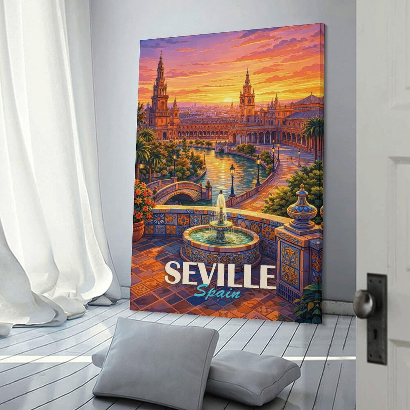 Junmoney Seville Spain Travel Canvas Wall Picture 20x30inch(50x75cm), for Contemporary Homes, Apartments Or Offices, Wall Decor with Flexible Room Appeal