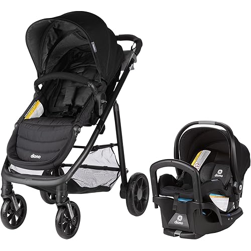 Diono Quantum 4 3-in-1 Travel System with LiteClik 30 R SafePlus Infant Car Seat and Base, Rear-Facing for Infants 4-30lbs, Includes Infant Car Seat Folding Stroller and Toddler Seat (Black Jet)