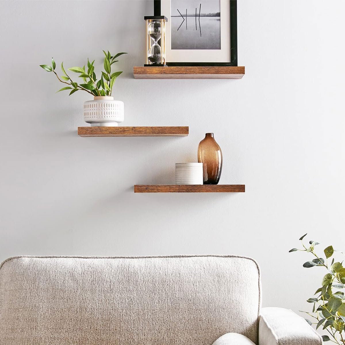 Liu Ying Floating Shelf for Wall - Eco-Friendly Decorative Wooden Wall Mounting Rack, 16 Inches for Bathroom Bookshelf, Kitchen Shelf, and Small Space Bookshelf (Set of 1 in Brown/White/Black) (brown)