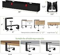 Vista 4 de KEEGH No Drill Under Desk Cable Management Tray - 28" Cord Management Under Desk - Clamp/Screw Mount - Support Upto 70lbs - Fabric Wire Management