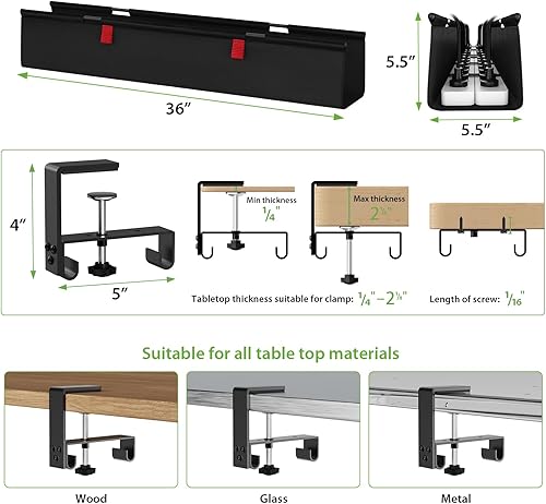 Miniatura 4 de KEEGH Bandeja de organización de cables para debajo del escritorio, organización de cables de 28 pulgadas debajo del escritorio, montaje de