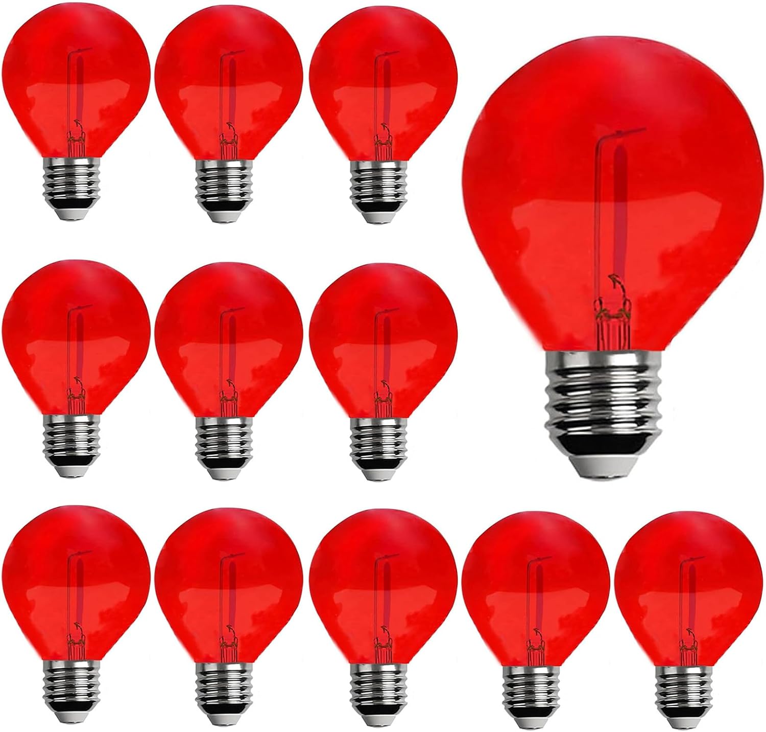 15 Pack G40 Light Bulbs 1W LED Globe Bulbs Replacement LED Bulbs Shatterproof Plastic G40 LED String Lights C7/E12 Candelabra Base LED Edison Bulbs for Outdoor Patio Home Christmas Decor(Red)