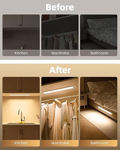 Miniatura 7 de EZVALO Luces para debajo del gabinete, 36 luces LED para debajo del gabinete, luz nocturna inalámbrica, funciona con pilas, 3300 K con control