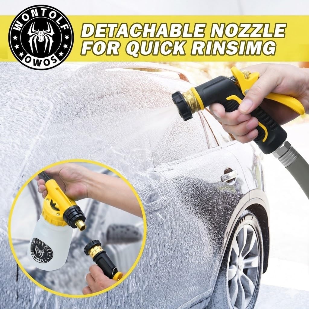 Wontolf Car Wash Foam Gun Foam Sprayer - Foam Cannon Garden Hose- Car Wash Kit - Snow Foam Blaster with Microfiber Wash Mitt + Storage Bag - Car Accessories for Men
