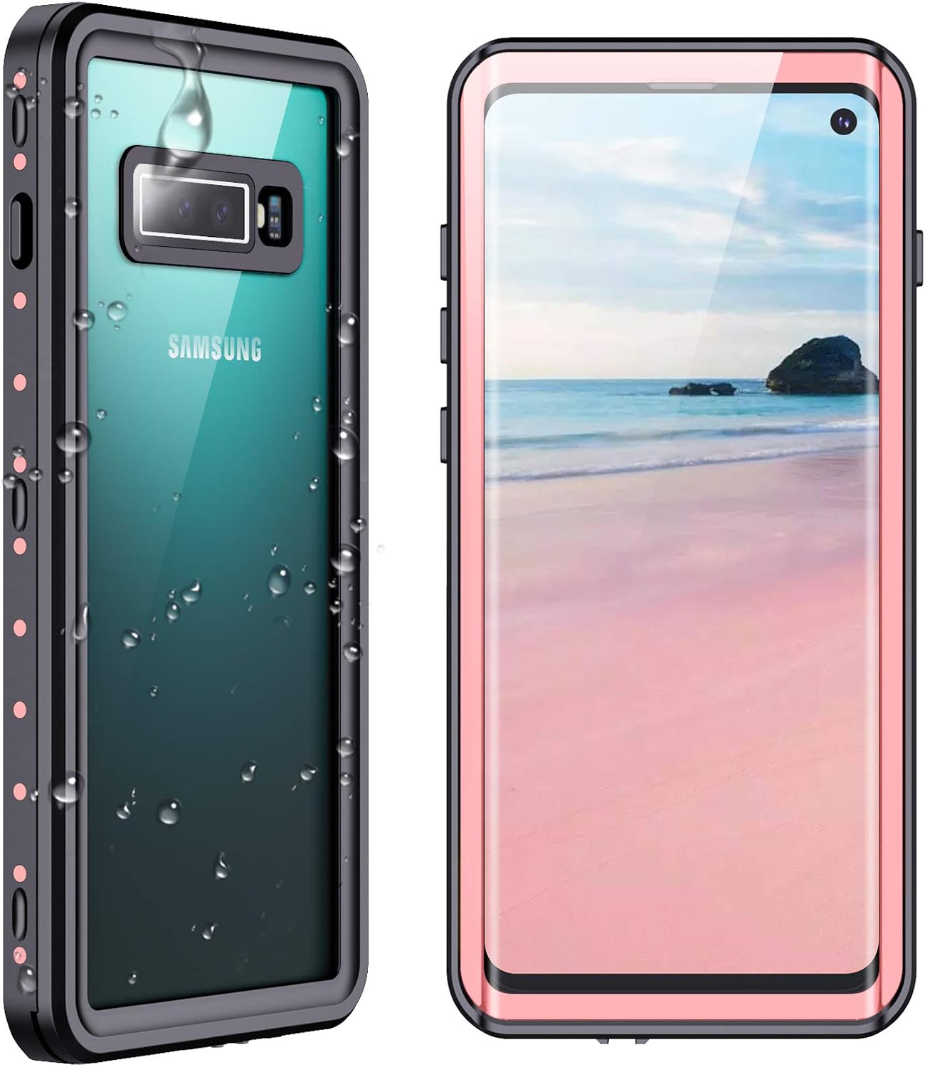 SPIDERCASE for Samsung Galaxy S10 Waterproof Case, Built-in Screen Protector Fingerprint Unlock with Film, Shockproof Full Body Cover Waterproof Case for Samsung Galaxy S10 6.1”, Pink/Clear