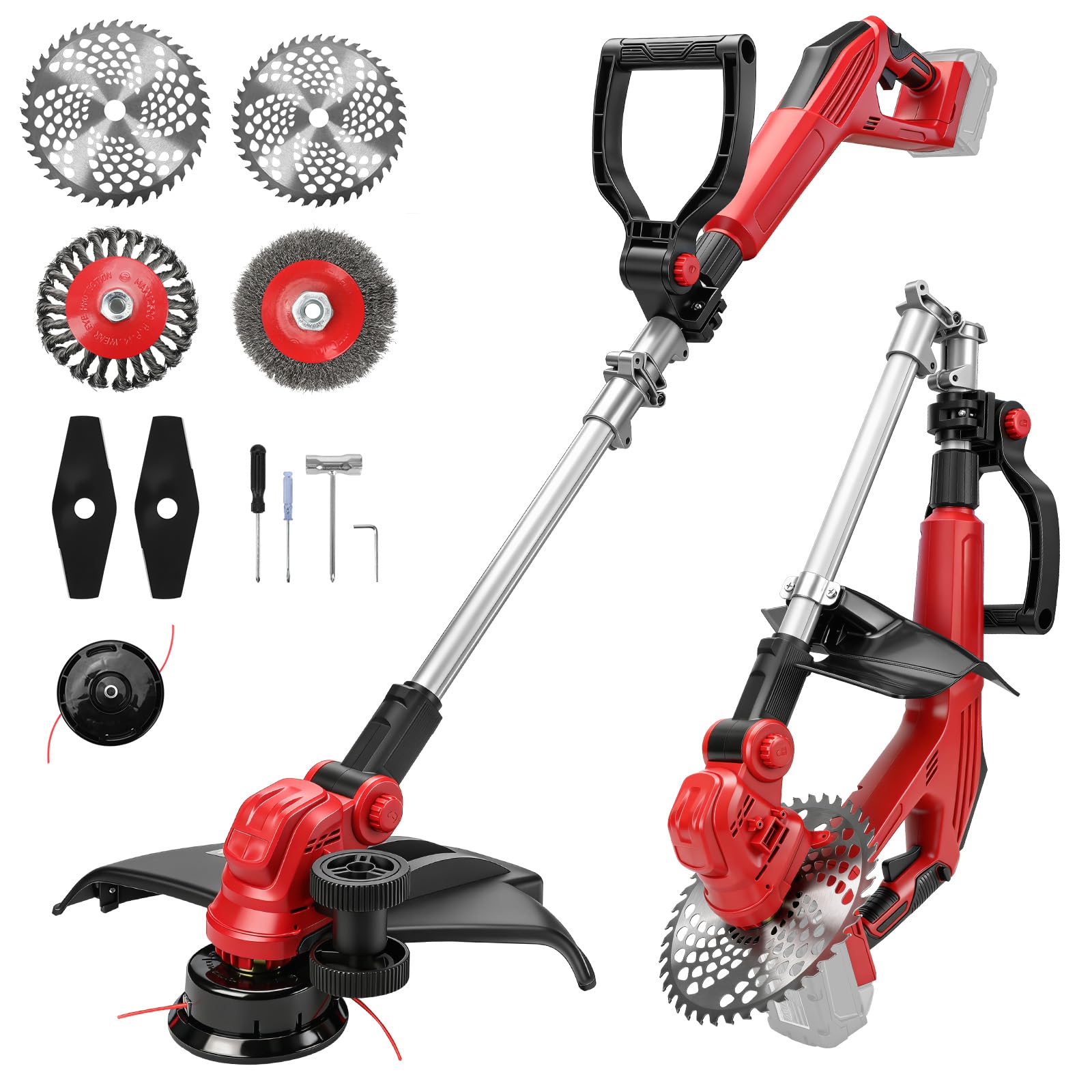 Cordless Grass Trimmer Compatible with Milwaukee 18V Battery, 5-in-1 Brushless String Trimmer, 180° Foldable 90° Adjustable Cutting Head, for Lawn Garden Hedge Bush Trimming (Battery Not Included)