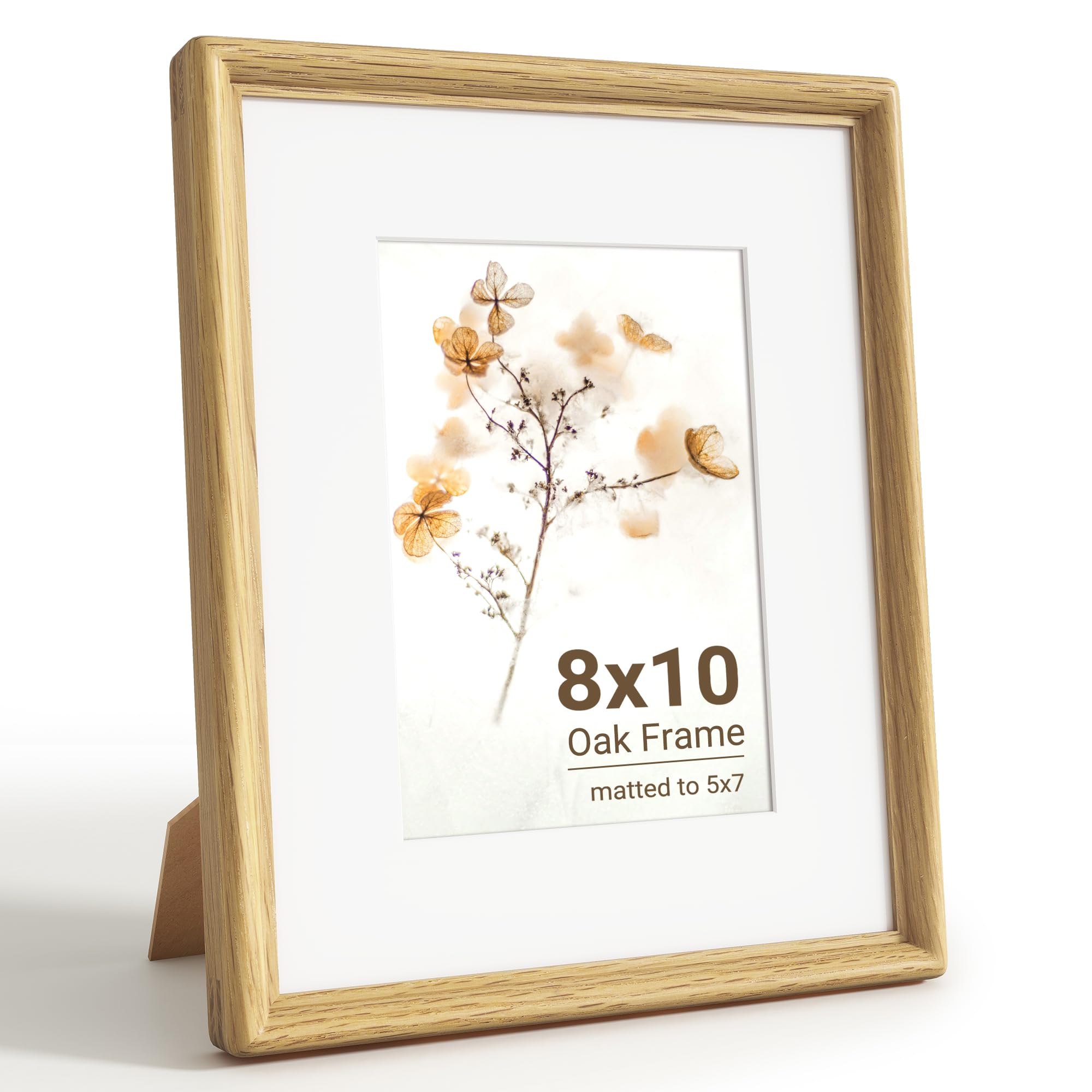 KovaScape 8x10 Photo Frame, Solid Oak Wood Picture Frame with HD Tempered Glass, Handcrafted Real Wood Frame with Mount for 5x7 Photo, Rounded Corner Design, Wall Hanging or Tabletop Display — image 1