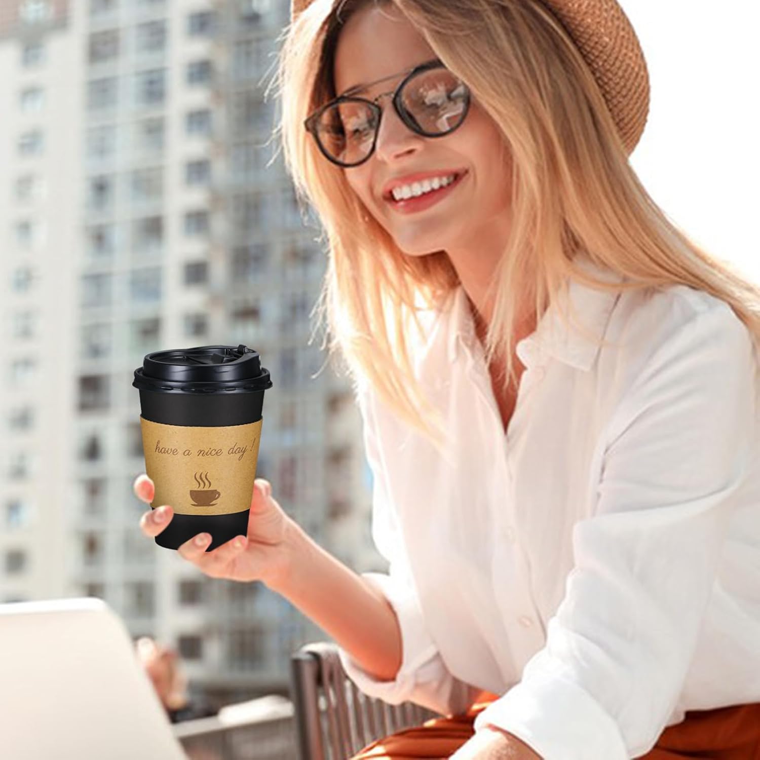 Lamosi 12 oz Disposable Coffee Cups with Lids 50 Pack, Hot Paper To Go Cups with Lids, Stir Sticks and Sleeves, for Home, Travel, Office - Image 6