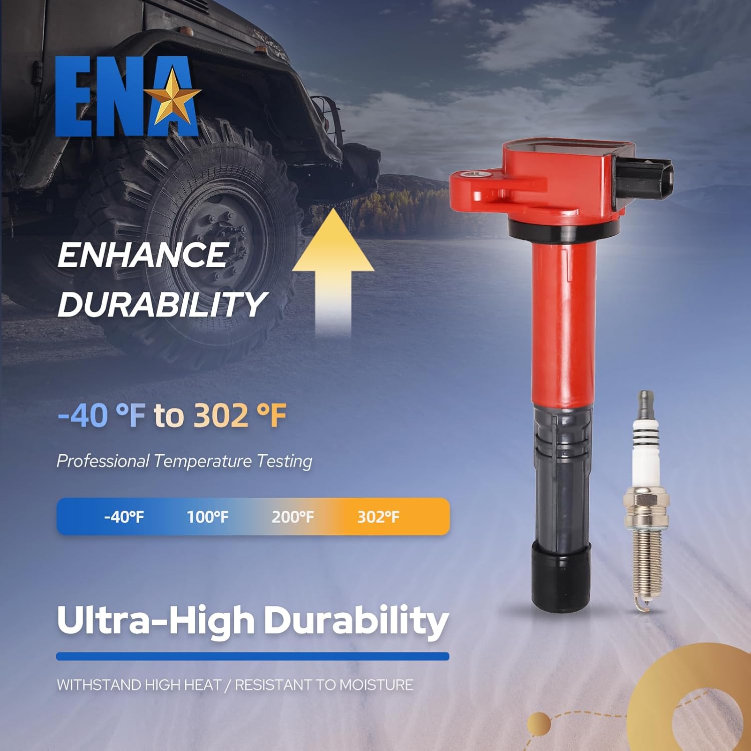 ENA Red Set of 4 Ignition Coil Pack UF602 and Iridium Spark Plugs 97390 2.4 Compatible with Honda Accord CRV Civic SI Crosstour Acura ILX 2008 2009 2010 2011 2012 2013 2014 2015 for C1662 LKR7BGP