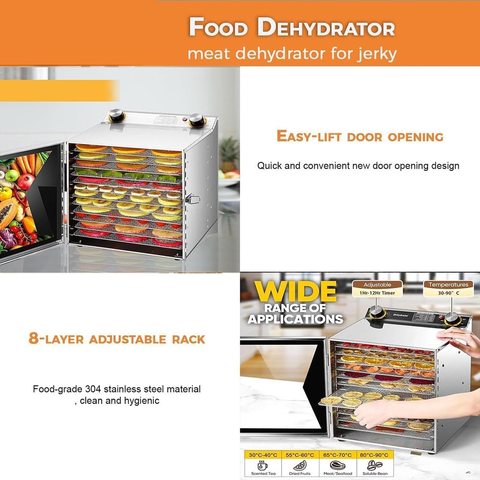 Liofilizador Eléctrico Con Temporizador De 12 Horas Y Control De Temperatura - Deshidratador De Alimentos De Acero Inoxidable Para Cecina, Frutas, Verduras Y Golosinas 18layer