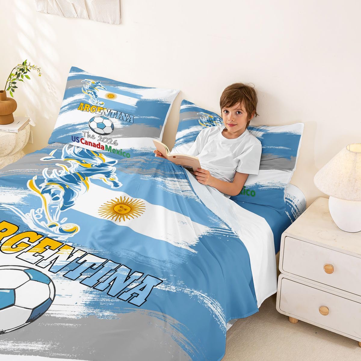 Loussiesd Juego de sábanas de fútbol tamaño king