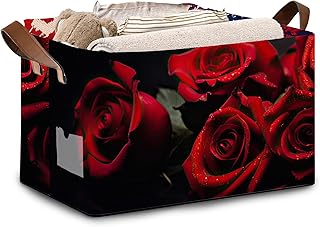 Romantic Rose Storage Basket Large 17x11.5x10.5 Inche-Collapsible Fabric...