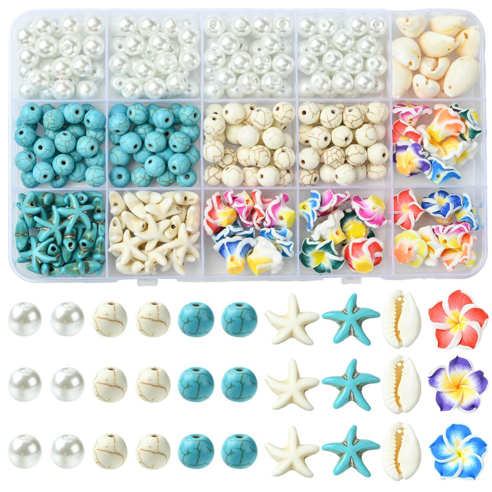 SUNNYCLUE 1 Box 280pcs Summer Beads Kit Plumeria Flower Beads Polymer Clay Frangipani Hawaii Floral With Round Stone Loose Spacers Bulk for Jewellery Making Beading Kit Adults Gifts DIY Accessories