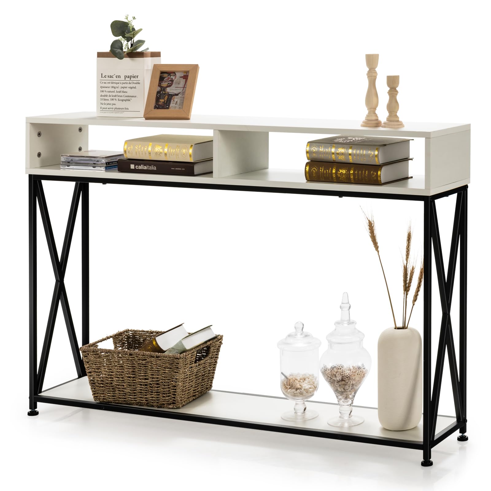 LIFEZEAL Mesas de Consola, Mesa de Entrada recibidor Consola, mesas auxiliares Rectangular, Mesa Auxiliar Estrecha para salón Pasillo y dormitorito, 120 x 23 x 79cm (Blanco)