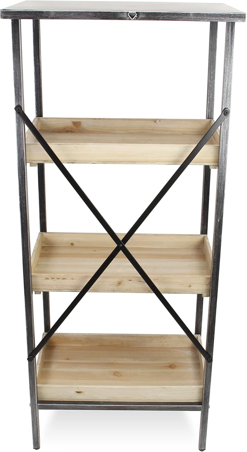 Cheung's Storage Rack Metal 4 Tier Shelf with 3 Wooden Shelves, Black, Gray