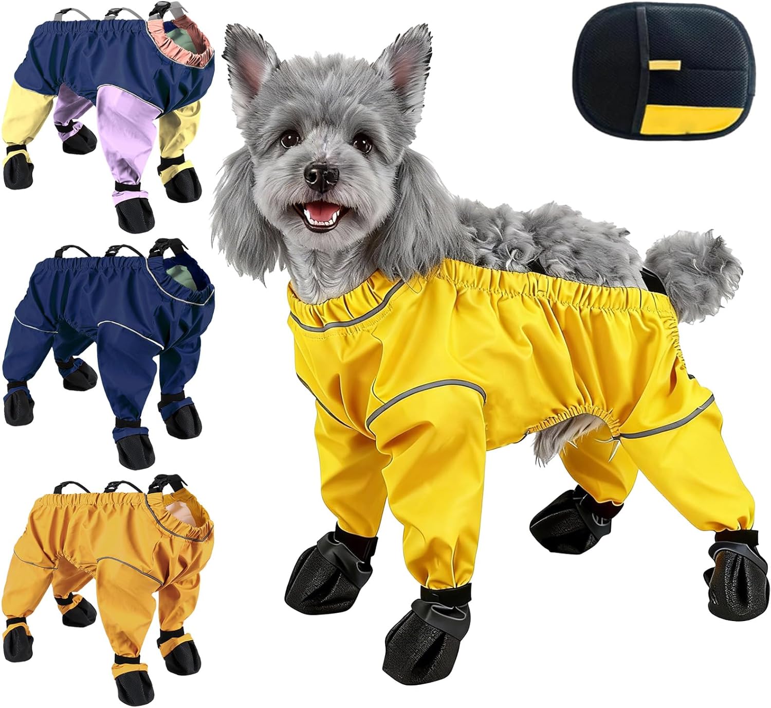 Dog Snowsuit with Attached Boots, Waterproof Anti-Slip Winter Dog Leggings for Small and Medium Dogs with Adjustable Suspenders for Snow and Rain Walking (Blue,M)
