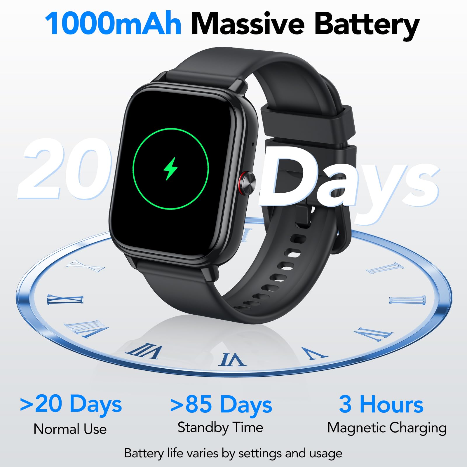 Montre Connectée Femme Homme, 1.83"HD Smartwatch, 20 Jours d'Autonomie avec Appel Bluetooth, Cardiofrequencemetre, Sommeil, Montre de Sport avec Étanchéité IP68, 112+ Modes Sportifs pour Android/iOS