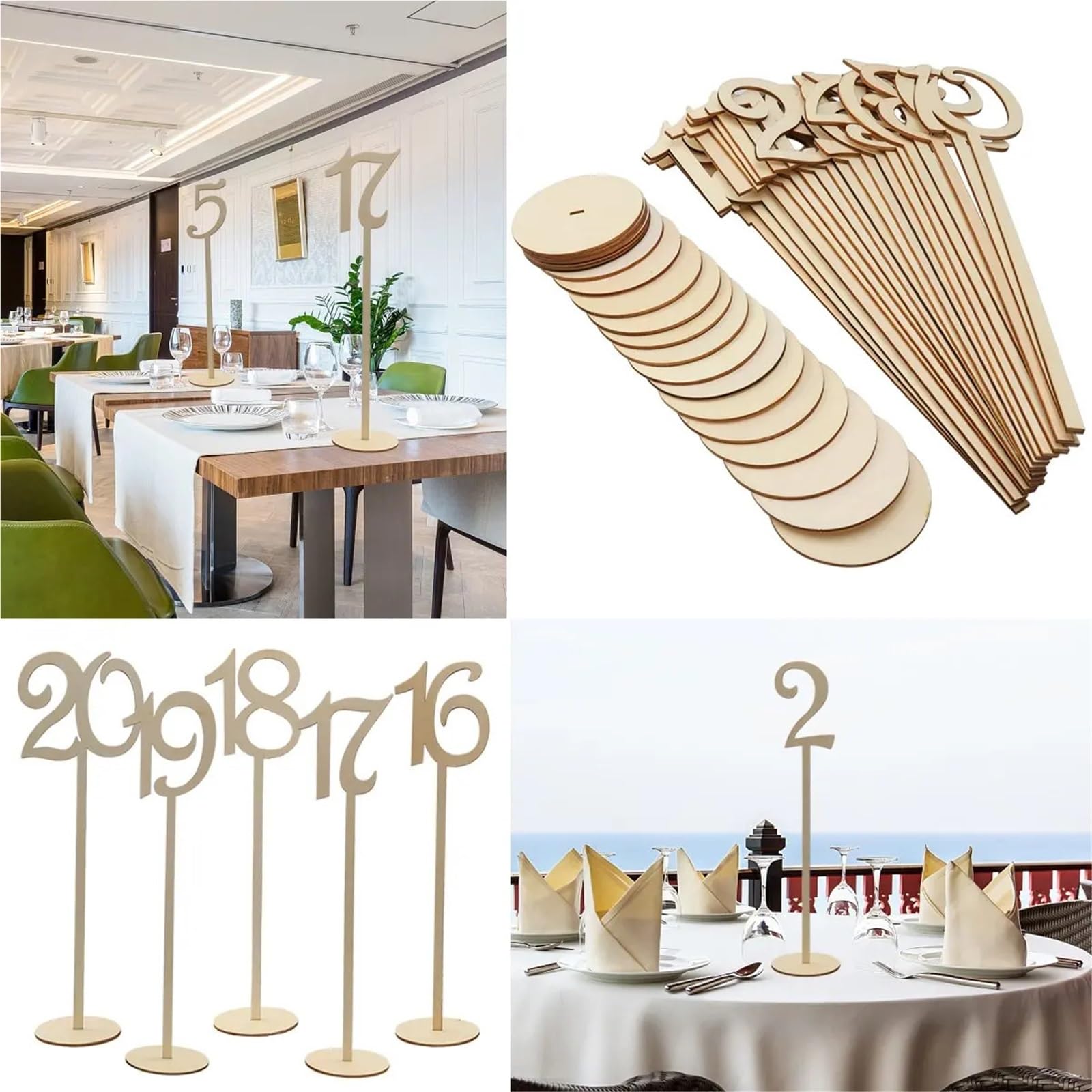 Números de mesa madera con Base soporte for decoración del hogar o boda, estante , for números , 10/20 Uds para Restaurantes Bodas