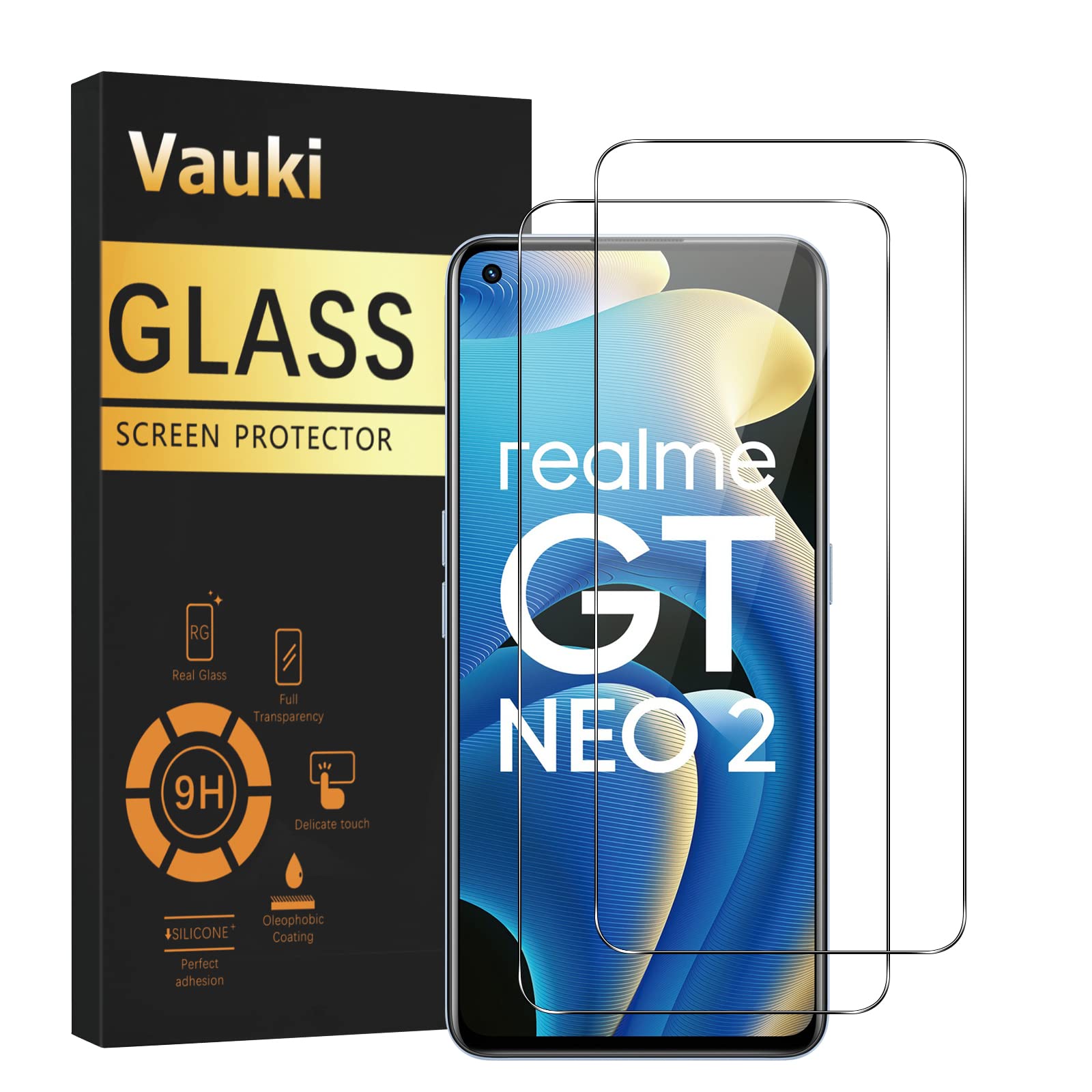 Pack Protection Realme GT Neo 2 5G - 2 Films Verre Trempé + Coque, Anti-rayures 9H