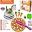 FUNERICA Play Food Goodies Set - Features Cutting Pizza, Ice Cream, Toy Birthday Cake, Fries, Dessert - Pretend Kitchen Toys for Toddlers, Boys, Girls