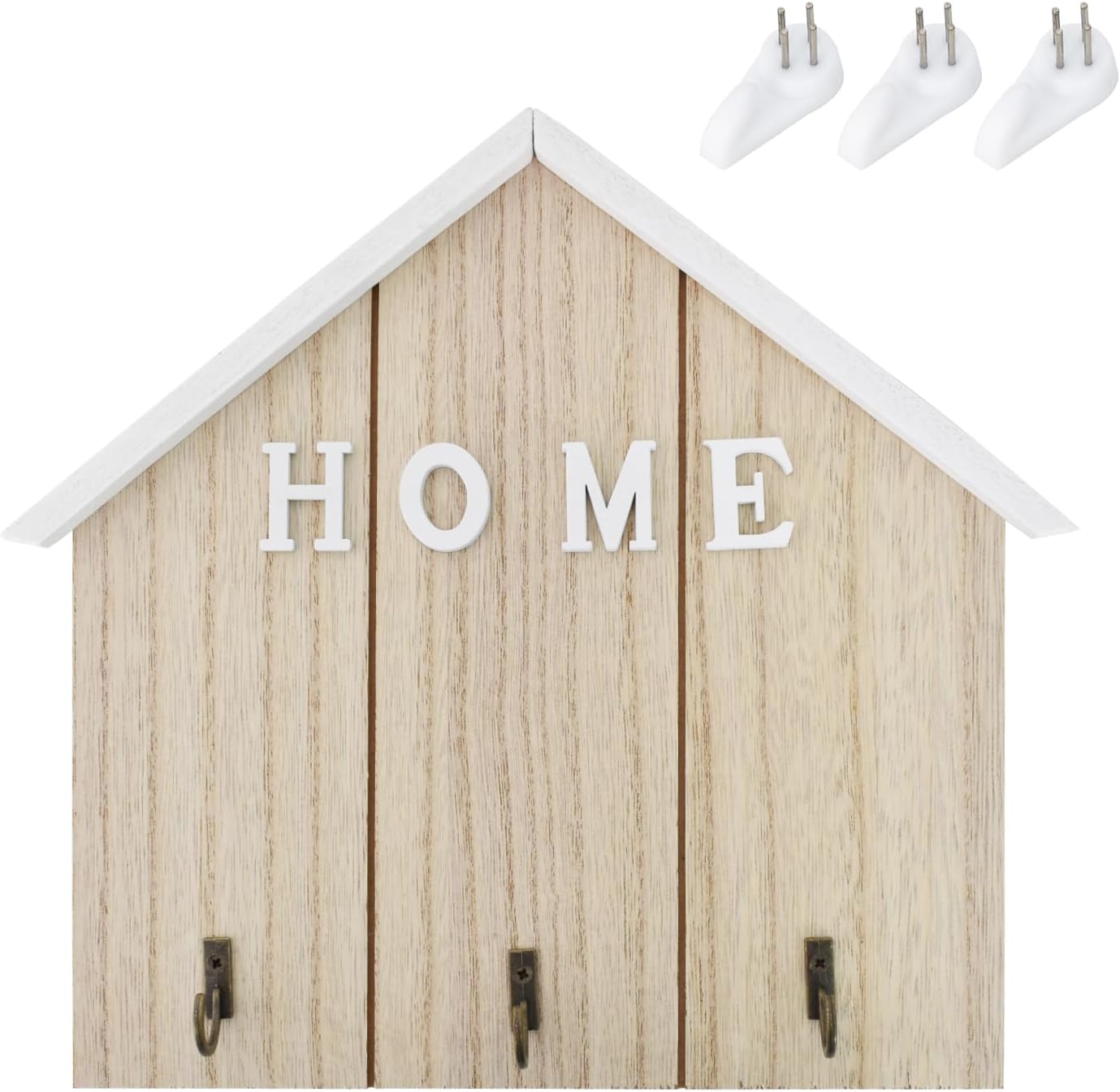 Nivofu3 Hook Key Rack, Wooden Wall Decorations Key Holder, Metal Key Hooks Wall Mounted, House-Shaped Wooden Wall Key Holder, Home Decor Key Hanger Decorative for Living Room Bathroom Kitchen