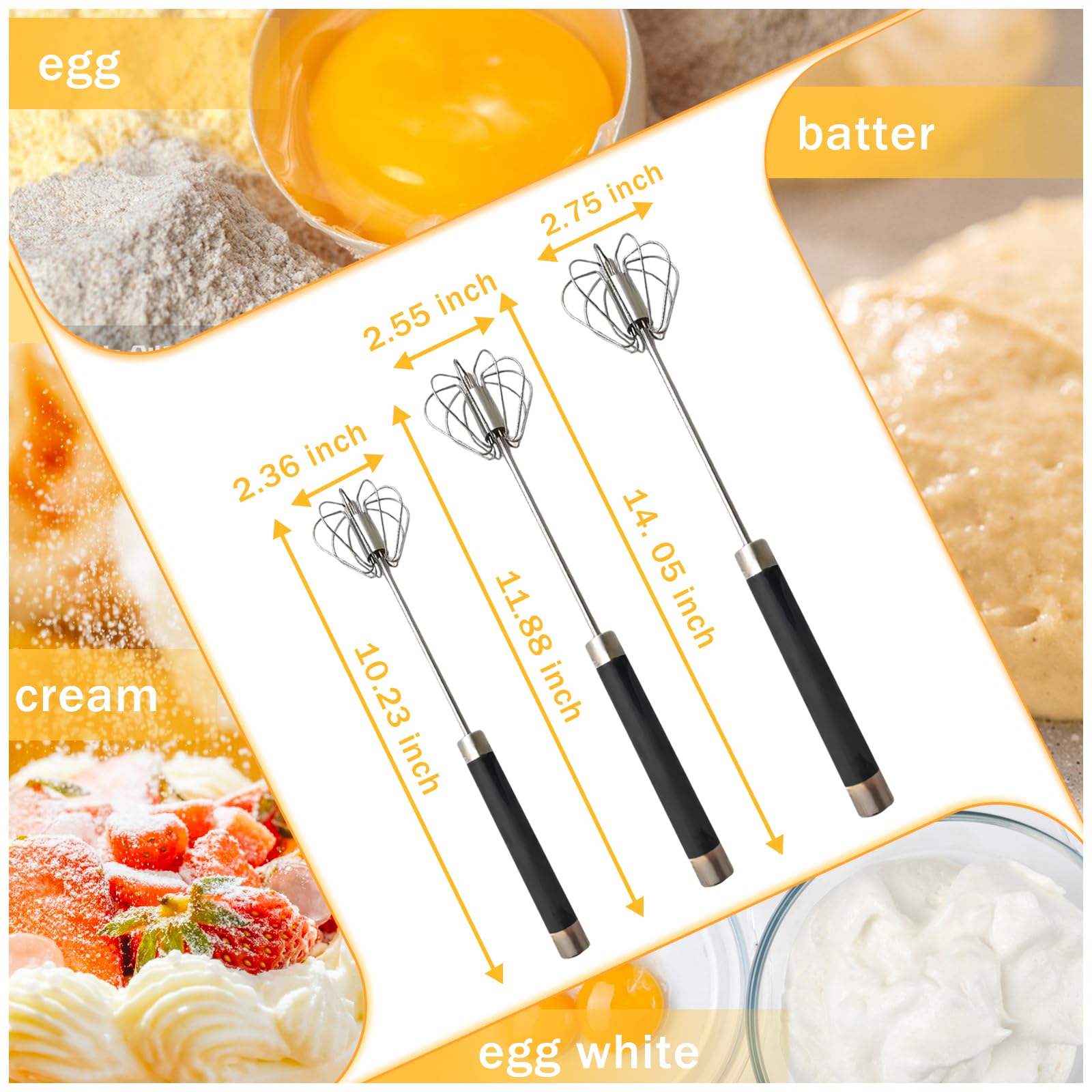 Halbautomatischer Schneebesen Set – 3-teilig Aus Edelstahl (10/12/14 Zoll), Praktisch & Kraftsparend