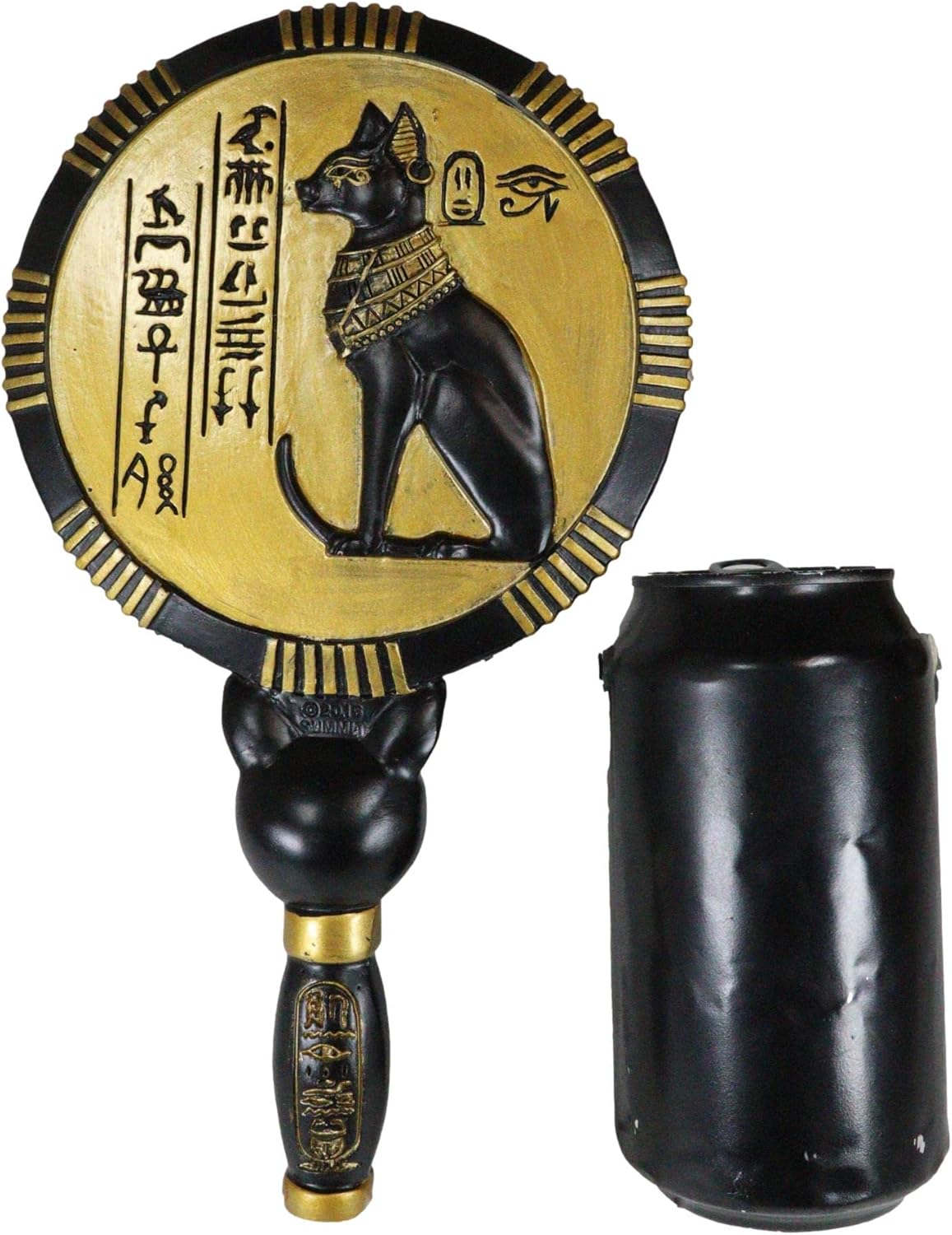 Ebros Gift Ancient Egyptian Black and Gold Classical Goddess Bastet Cat with Hieroglyphs Hand Mirror Figurine 9.25" H New Age Mysticism with Gods of Egypt Symbol of Protection and Fertility