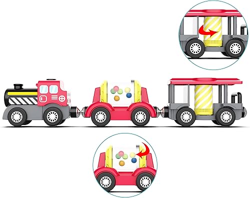 Miniatura 3 de Accesorios de madera para pistas de tren locomotora a pilas, juguete de tren magnético para niños pequeños, motor potente que celebra el tren, se