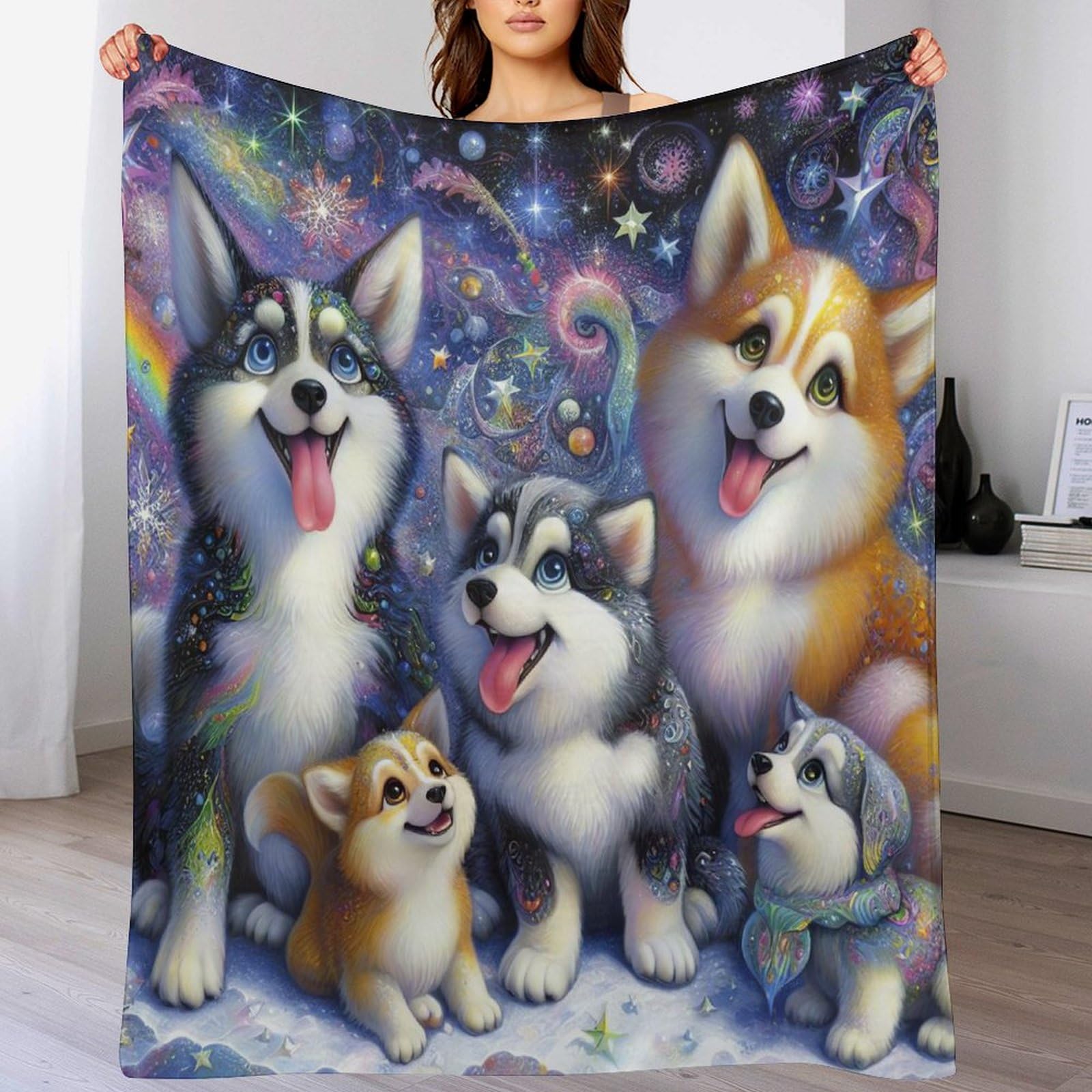 Couverture husky idée cadeau mignon plaid imprimé flanelle douce
