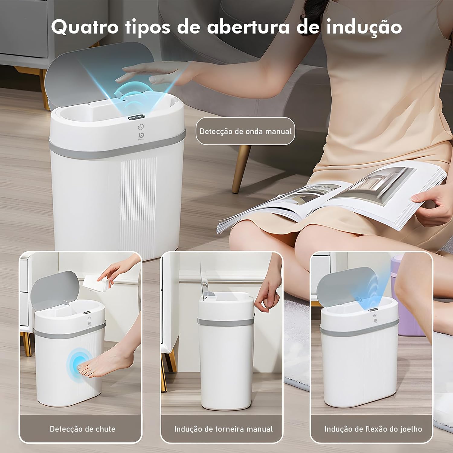 Lixeira Automatica com Sensor, Lixeira Inteligente com Sensor Infravermelho, Lixeira sem Contato para Sala de Estar, Cozinha, Banheiro, Escritório, Quarto, Locais Comerciais, 12L (Cinza)