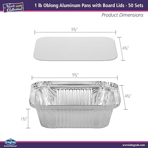 Miniatura 3 de Nicole Home Collection Sartenes de aluminio con tapas, 50 unidades, sartenes oblongas de 1 libra (5 x 4 pulgadas), recipientes para llevar con