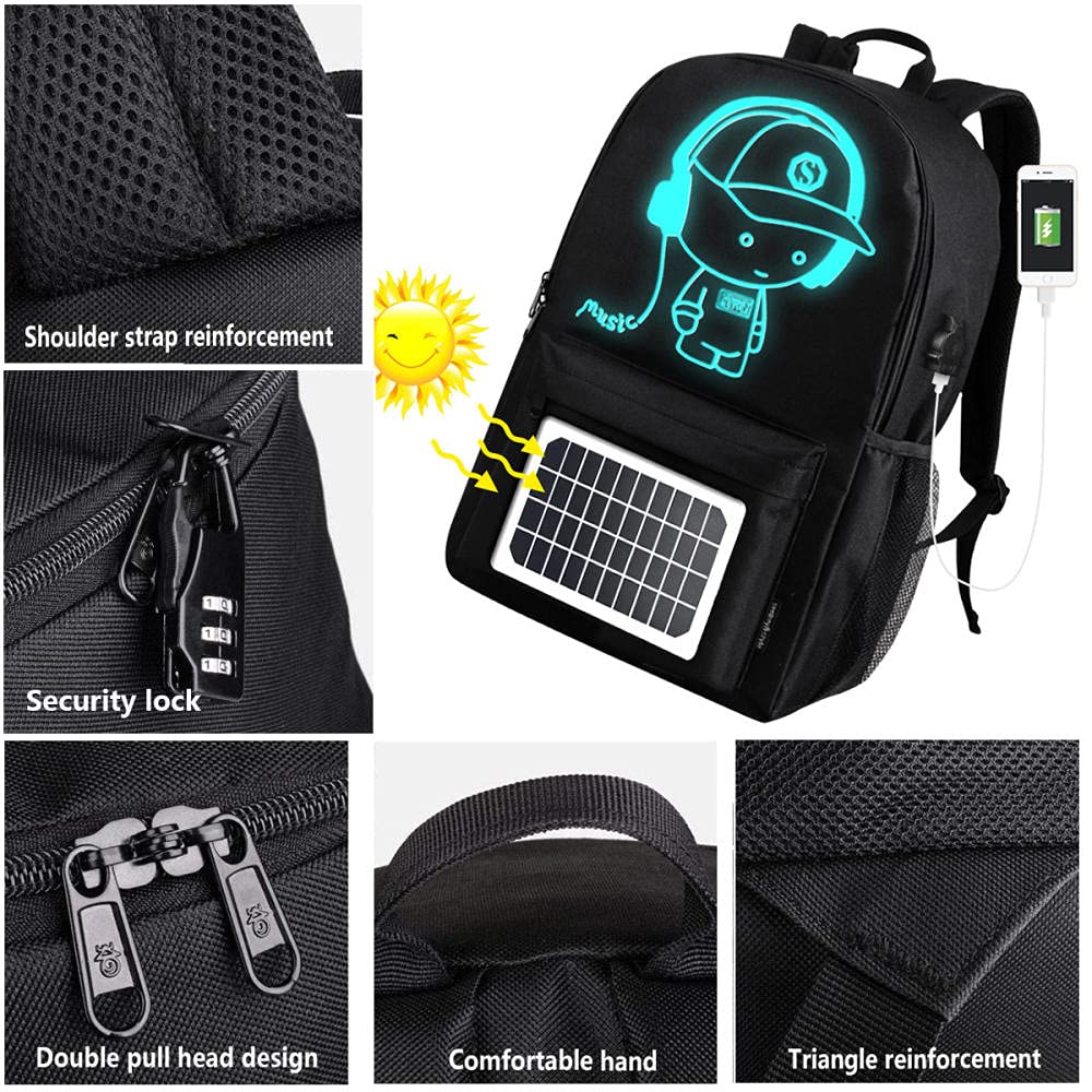 Zaino Antifurto Uomo Zaino Porta PC 14 Pollici, Zaino Solare con pannello solare integrato da 4W, Zaino per Escursionismo con Funzione di Ricarica Solare Rimovibile