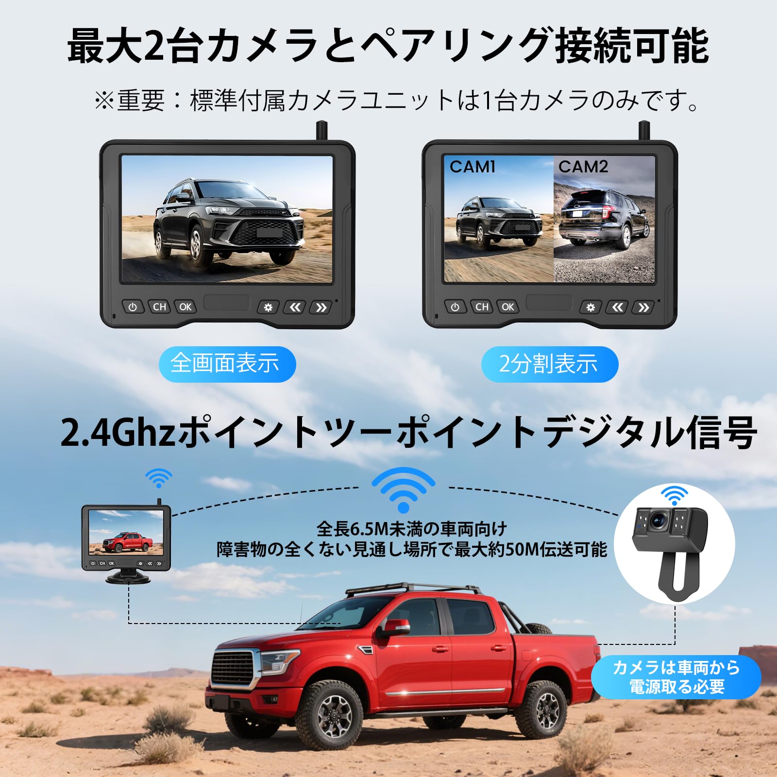 Amazon.co.jp: Tonowu ワイヤレスバックカメラモニターセット 無線