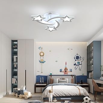Goeco Kidsroom Ceiling Light, 3 Light Mode (3000K/4500K/6000K) White Acrylic Close to Ceiling Light Fixtures, Stars Cartoon Flush Mount Ceiling Lamp Fixture for Kids Room, Bedroom, Living Room