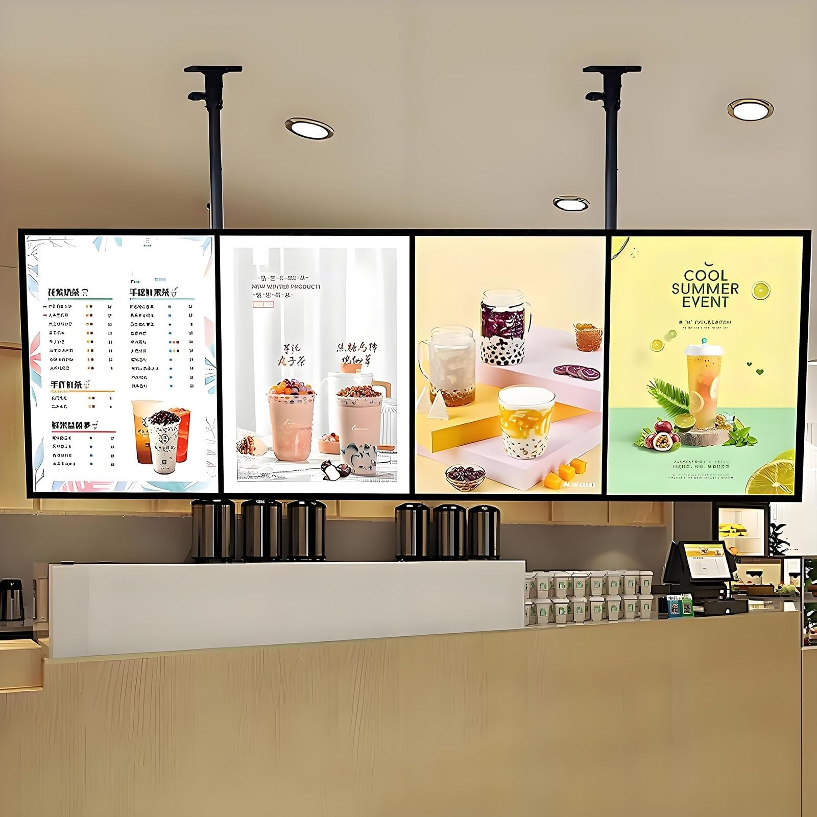 Slim Snap Frame LED Light Box for Menu Board Restaurant Fast Food Display Ultrathin Frame LED Light Box for Shops Wall Mounted Aluminum Billboard(4pcs,50x60cm)