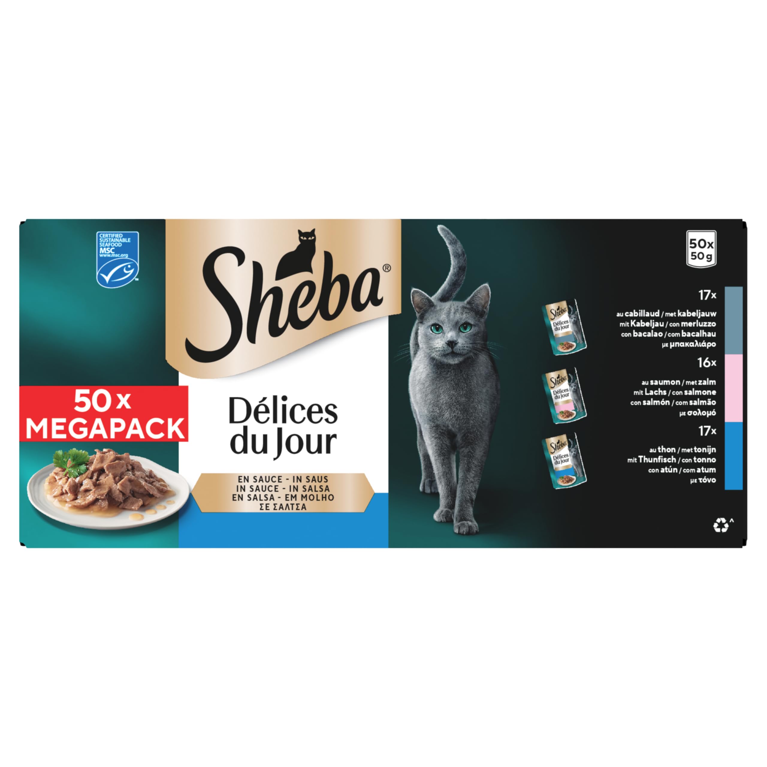 SHEBA Catcare Pouch Wet Fresh & Fine (Fish) Chunks in Gravy Adult 50 x 50 g Standard Multipack