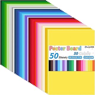 Oleitodh 50 Sheets 50 Assorted Colors Poster Board 11.7 x 16.5 in, 250 GSM | Heavyweight poster board for school projects, vision boards, signs, notices, art crafts, and event displays.