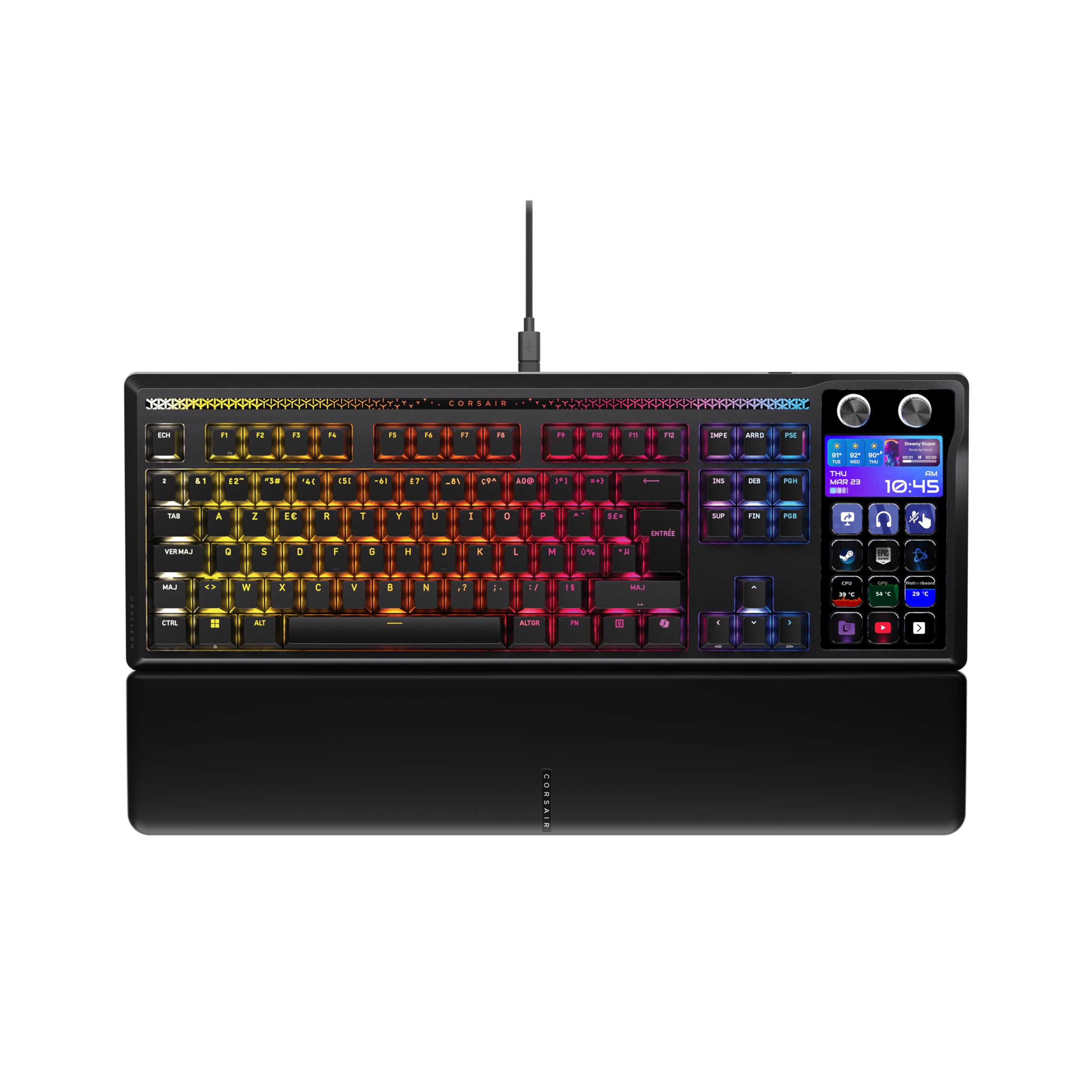 Corsair Galleon 100 SD Clavier Mécanique Filaire (AZERTY FR) – Noir | Elgato Stream Deck Intégré, Commutateurs MLX Pulse Thocky Pré-Lubrifiés et Remplaçables à Chaud, FlashTap SOCD, 8000 Hz