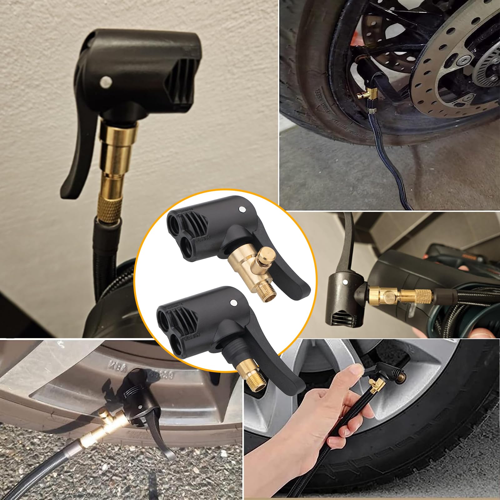 2 Connettori Valvola Pneumatica - Ugello Universale In Ottone Per Gonfiatori - Foto 4